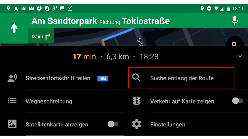 Google Maps: POIs auf der Strecke