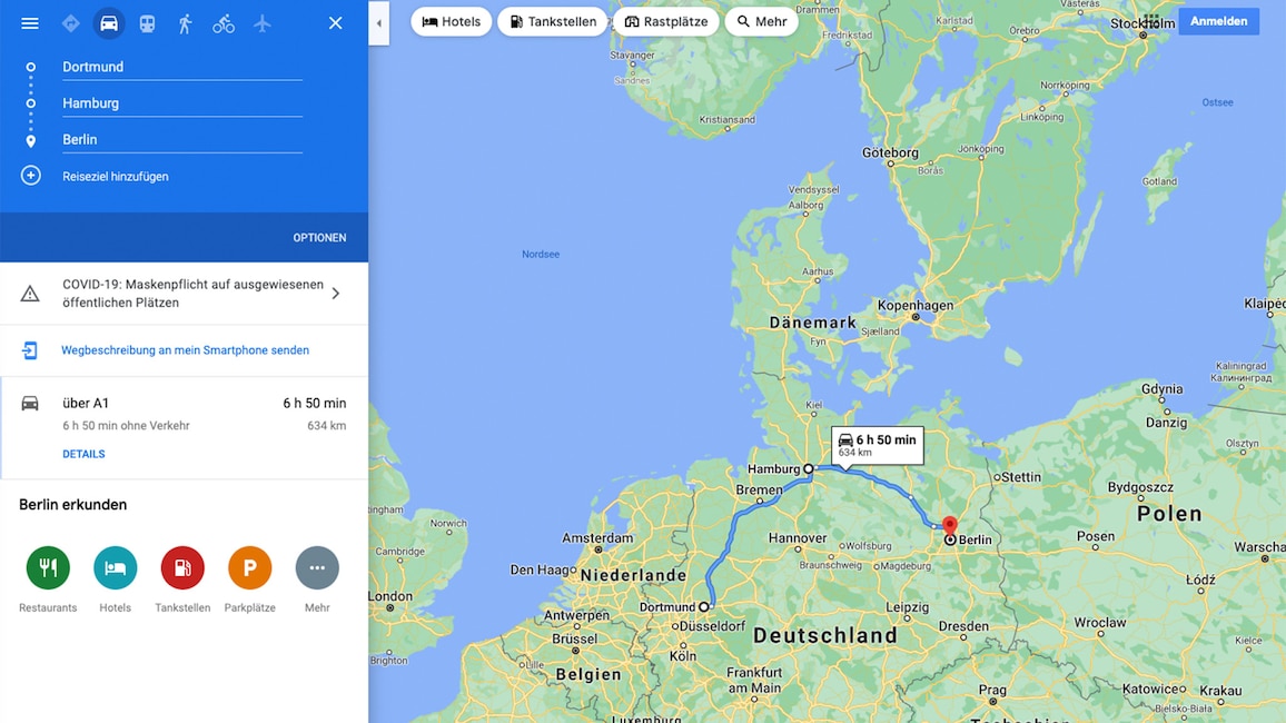 Google Maps: Zwischenstopps hinzufügen