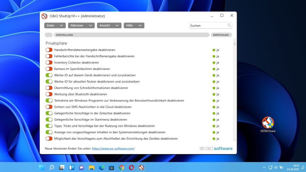 O&O ShutUp10++ – Free antispy tool for Windows 10 and 11