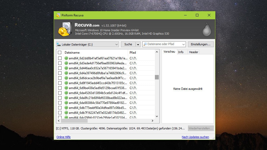 Gelöschte Daten retten: Recuva