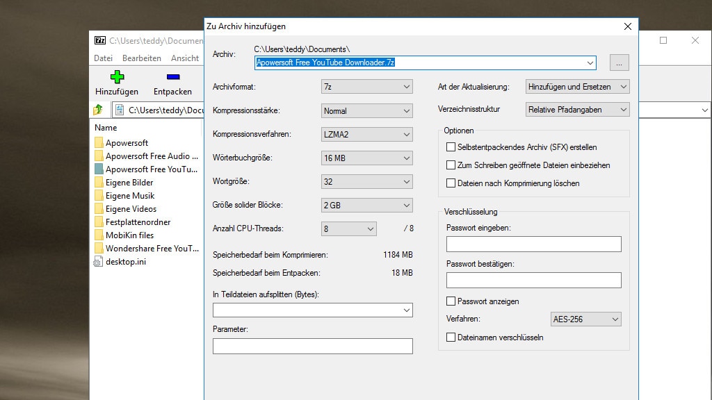 7-Zip: Archive erstellen und entpacken