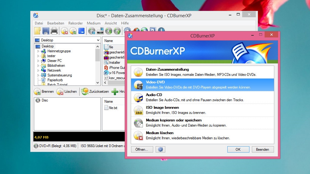 CDBurnerXP: Dateien auf CD/DVD brennen