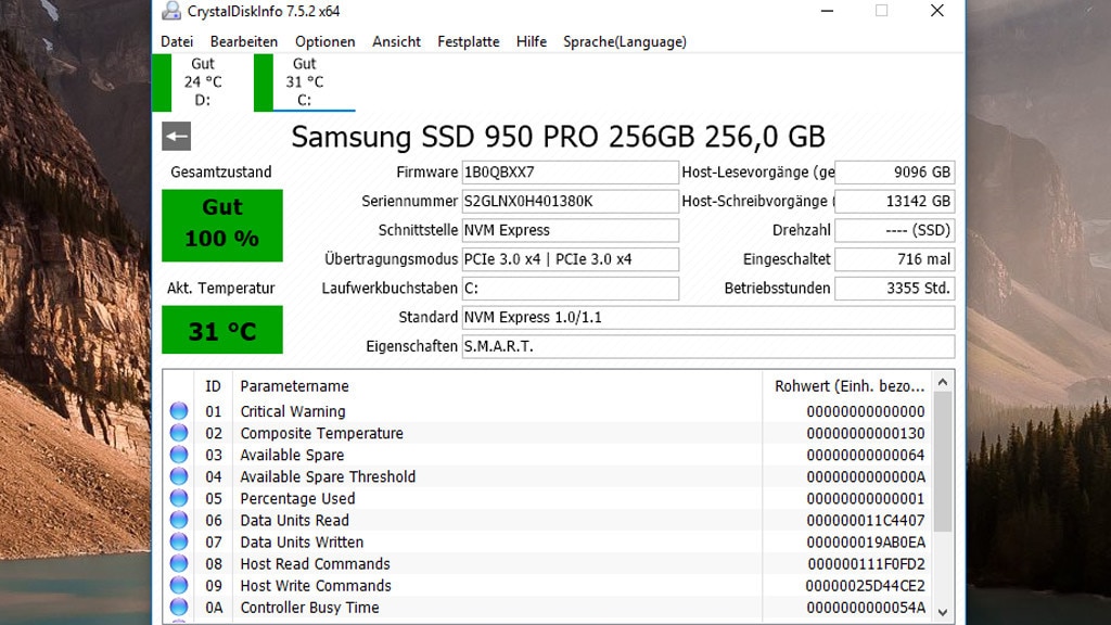 CrystalDiskInfo, SSD-Z: Laufwerk-Infos auslesen