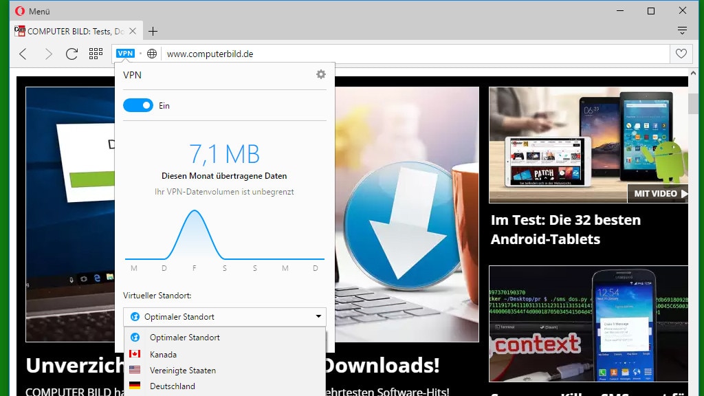 Opera: Herkunft per VPN verschleiern