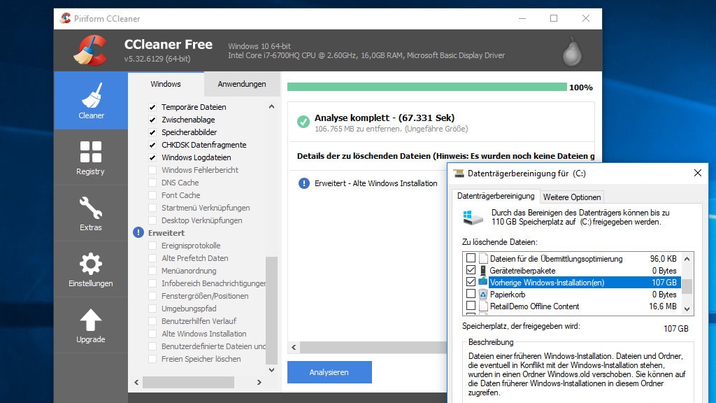 Nachsorge: CCleaner auf windows.old ansetzen