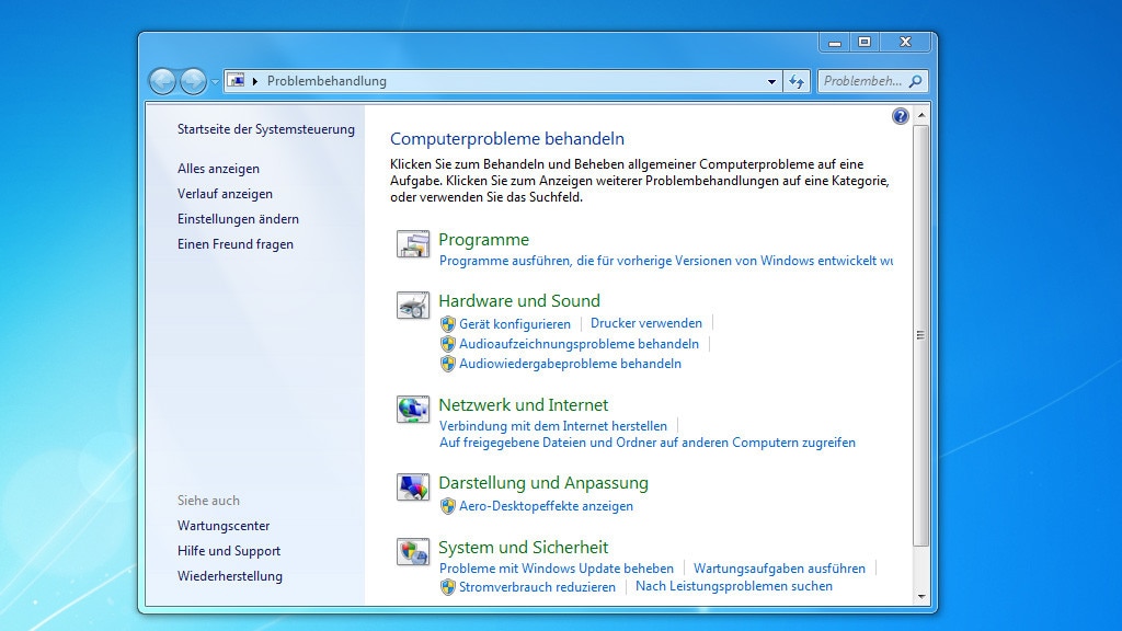 Nachsorge: Troubleshooting-Assistenten ab Windows 7
