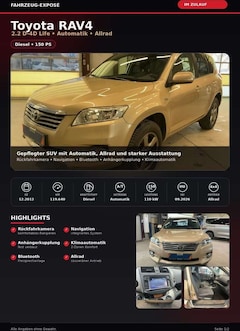 Bild des Angebotes Toyota RAV 4 2.2 D-4D Life Automatik Kamera AHK