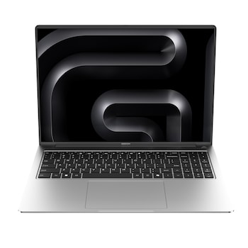 Ansicht des Geekom GeekBook M16 von vorn mit aufgeklapptem Display.