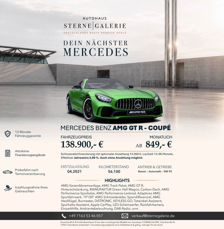 Bild des Angebotes Mercedes-Benz AMG GT RAMG/HINTERCHSL/CARBON/PERFOMANCE/BURME
