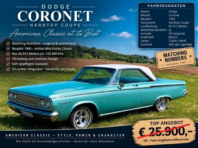 Bild des Angebotes Dodge 440 Dodge Coronet Coupe 1965 Mopar Matching Nu