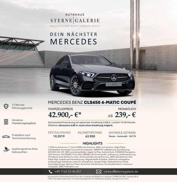 Bild des Angebotes Mercedes-Benz CLS 450 AMG-LINE/SCHIEBE/AIRM/STHZ/DISTRO+/MULTI