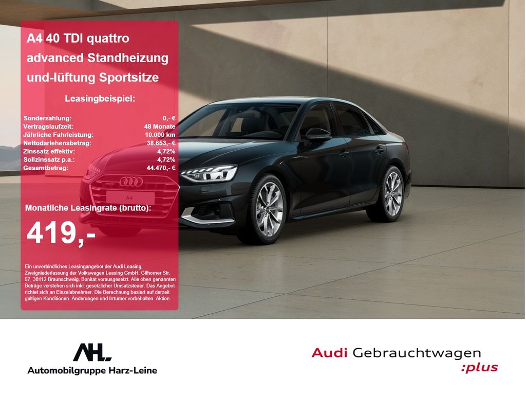 Bild des Angebotes Audi A4 40 TDI quattro advanced Standheizung und-lüft