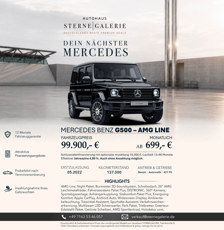 Bild des Angebotes Mercedes-Benz G 500 AMG-LINE/3DBURMS/DISTRO/360°/AHK/MULTI