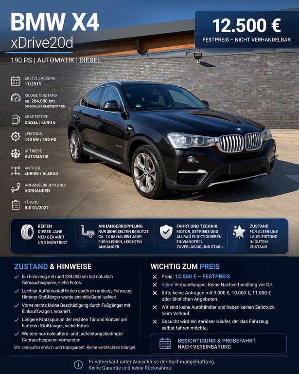 BMW X4 xDrive20d BMW | 190 PS | Automat | 284.000 km