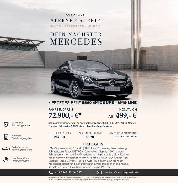 Bild des Angebotes Mercedes-Benz S 560 AMG LINE/BURMST/DISTRONIC