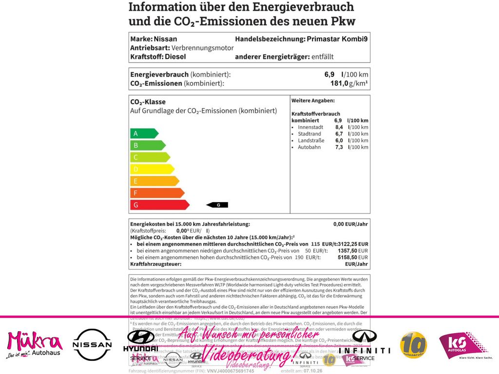 Bild des Angebotes Nissan Primastar Kombi9 Tekna L1H1 2,8t dCi 170PS 9AT