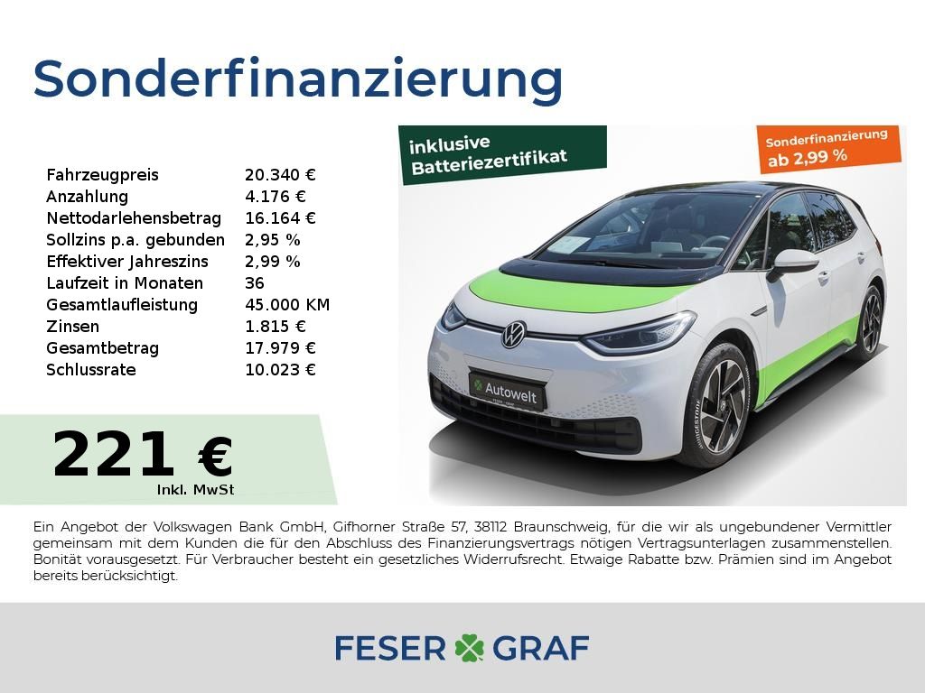 Bild des Angebotes Volkswagen ID.3 Pro Tech Alu 18" Matrix Nav Pano RüKa Sitzh