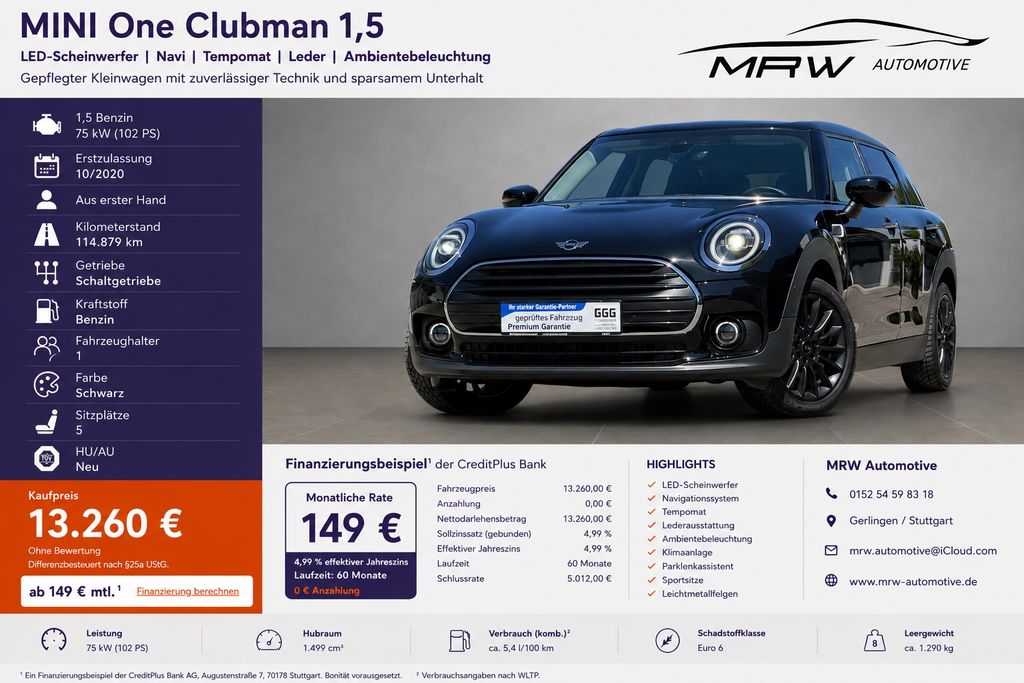 Bild des Angebotes MINI One Clubman 1.5 LED NAVI TEMP LEDER AMBIENTE 1.H