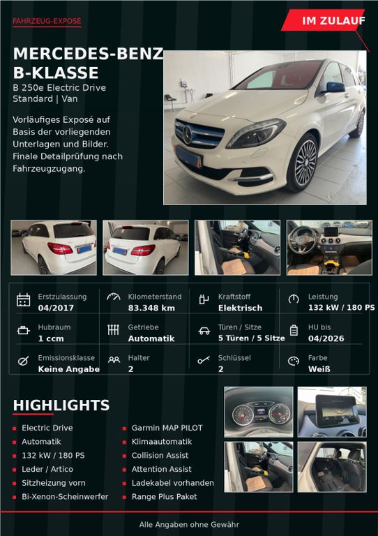 Bild des Angebotes Mercedes-Benz B 250 Electric Drive Standard BiXenon StzHzg