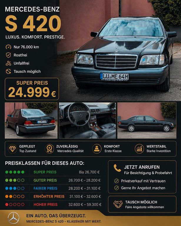 Bild des Angebotes Mercedes-Benz  TAUSCHE S 420 V8 Nur 76.000km, Oldtimer