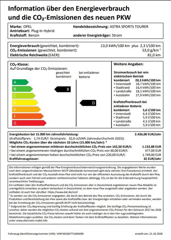 Bild des Angebotes Opel Astra L 1.6 Turbo Plugin Hybrid Ultimate (17,2kW