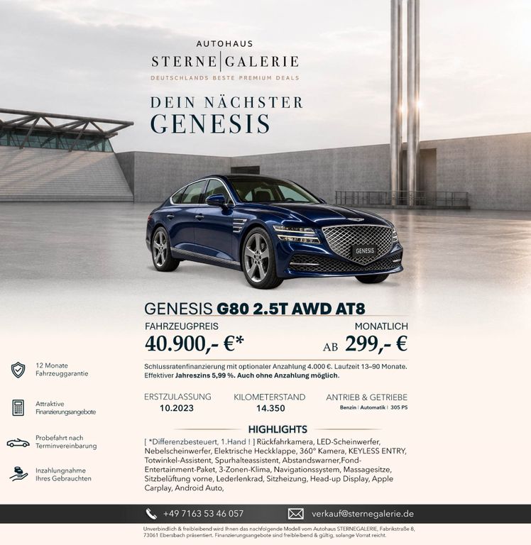 Bild des Angebotes Genesis G80 RÜCKFAHRK/LED/360°/KEYLESS/ MASSAGE/SITZKLI