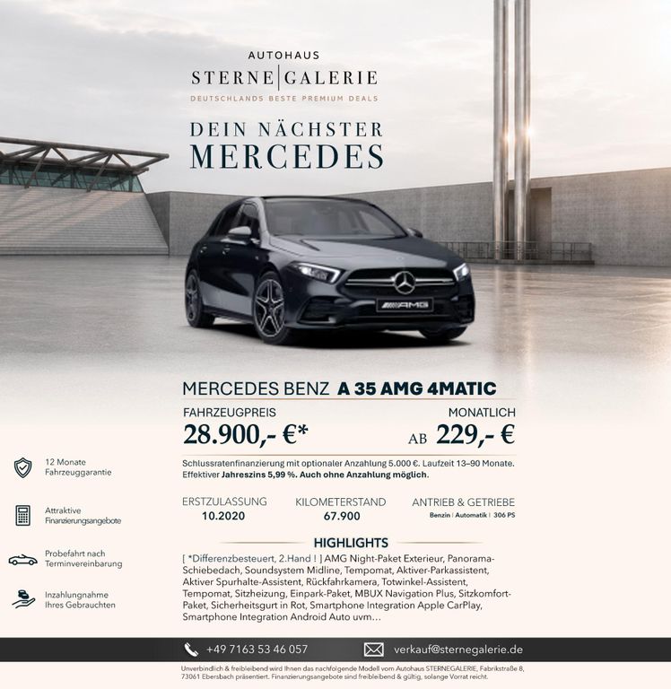 Bild des Angebotes Mercedes-Benz A 35 AMG RPCKFAHRK/PANO/TEMPOM/LED/ADVANCED