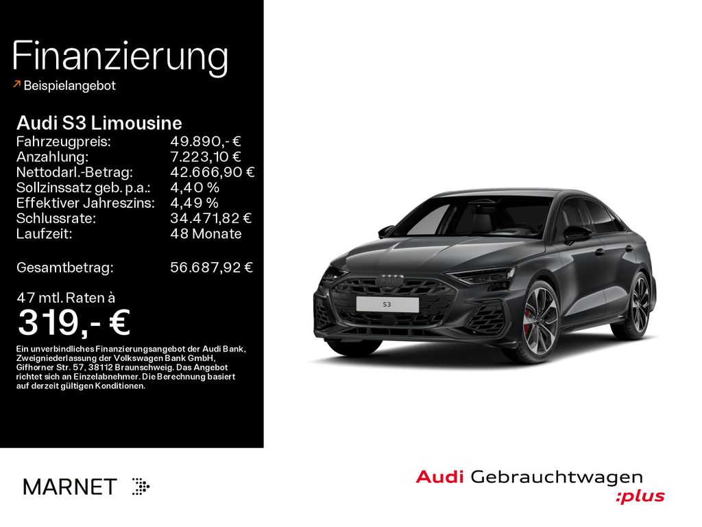 Bild des Angebotes Audi S3 Limousine TFSI S tro*Sonos*HUD*Matrix*Virtual