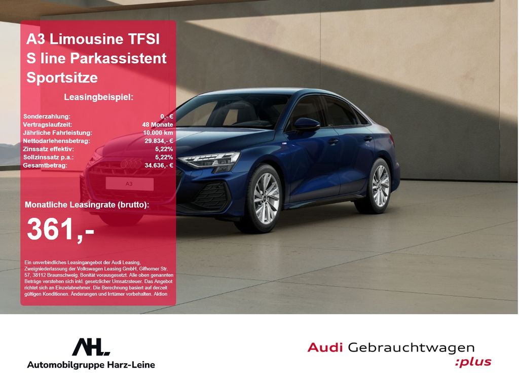 Bild des Angebotes Audi A3 Limousine TFSI S line Parkassistent Sportsitz