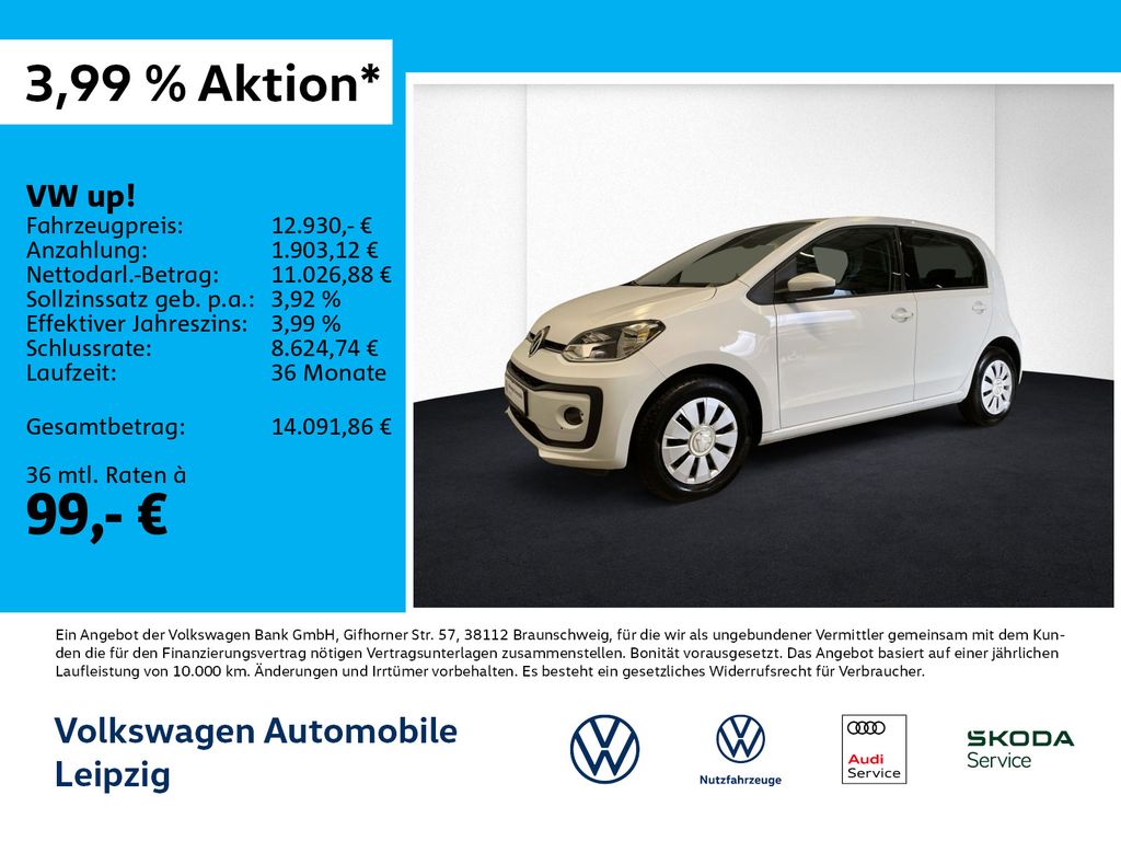 Bild des Angebotes Volkswagen up! 1.0*Maps + More*Einparkhilfe*Tempomat*RFK