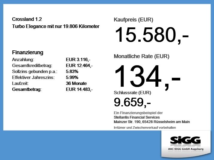 Bild des Angebotes Opel Crossland 1.2 Turbo Elegance mit nur 19.806 Kilo