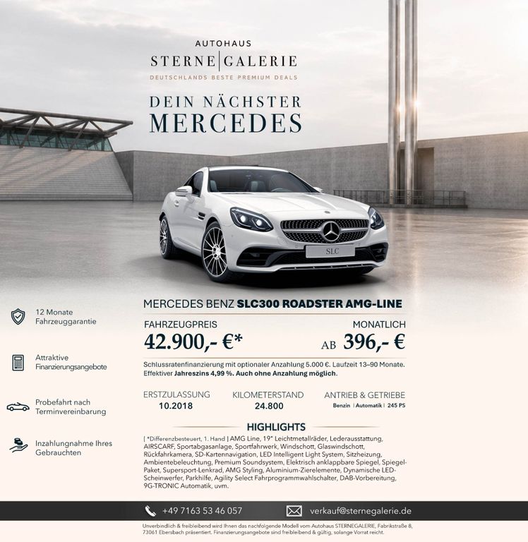 Bild des Angebotes Mercedes-Benz SLC 300 AMG-LINE/19"/AIRSCARF/RÜCKFAHRK/HARMANKA