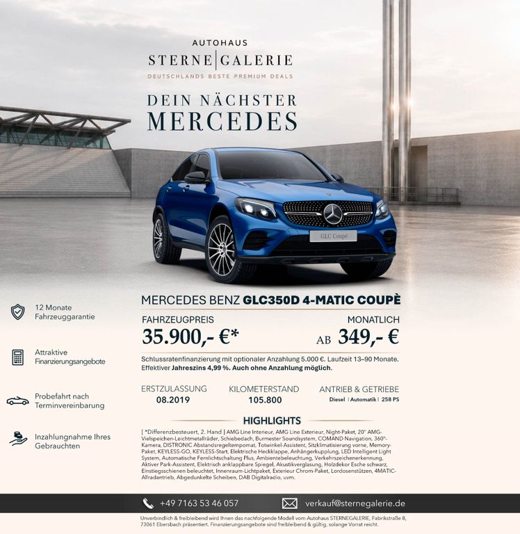 Bild des Angebotes Mercedes-Benz GLC 350 D/COUPÉ/BURMS/DISTRO+/TOTW/MEMORY/AHK