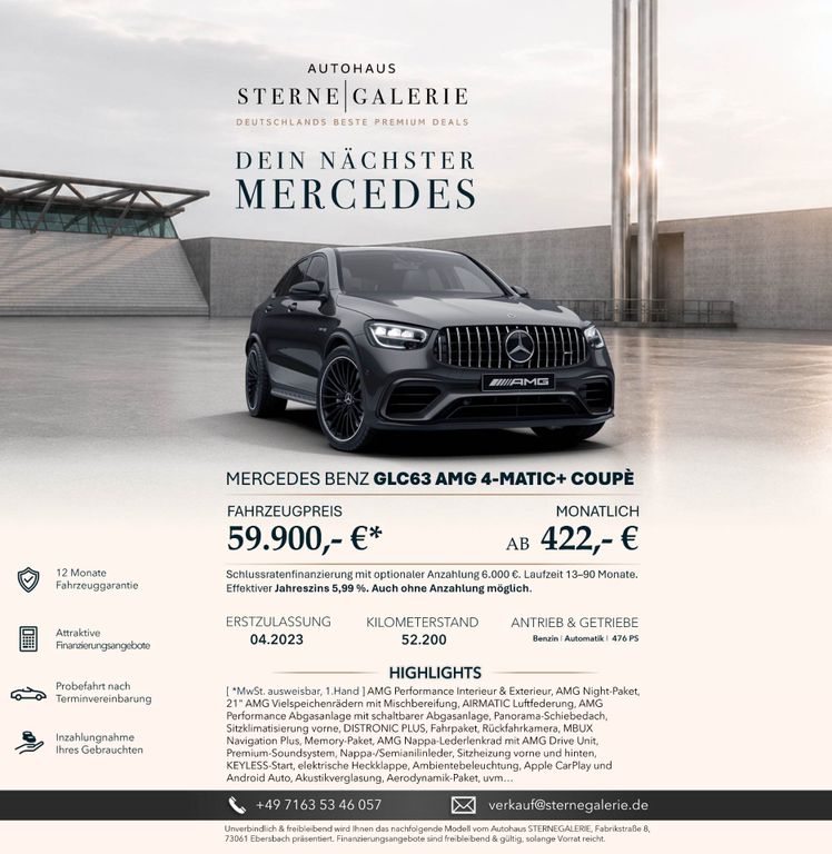 Bild des Angebotes Mercedes-Benz GLC 63 AMG COUPÉ/PERFOMANCE/AERO/AIRM/DISTRO