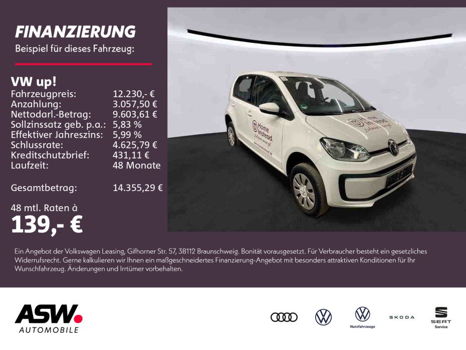 Bild des Angebotes Volkswagen up! move up! 1.0 MPI KLIMA RFK PDC DAB