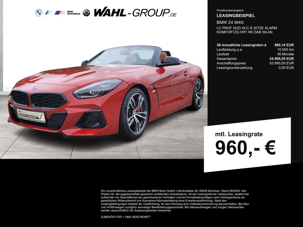 Bild des Angebotes BMW Z4 M40i LC PROF HUD ACC E-SITZE ALARM KOMFORTZG