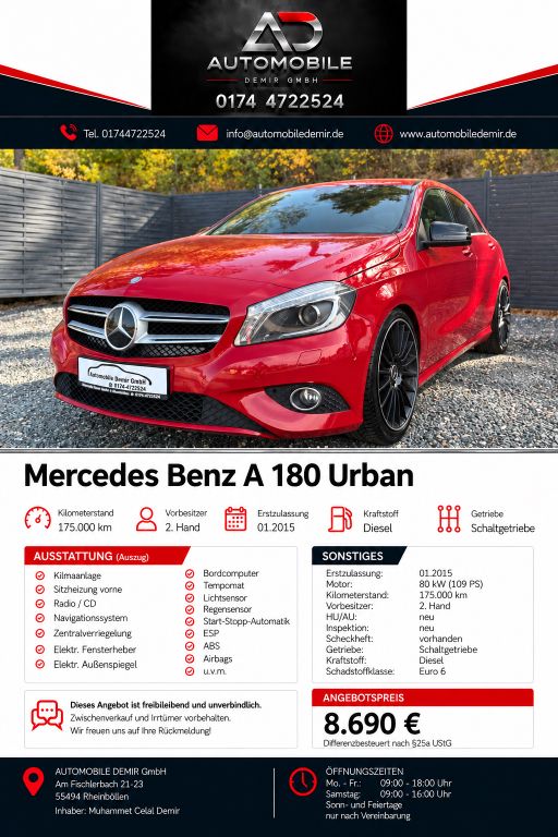 Bild des Angebotes Mercedes-Benz A 180 CDI Urban °NAVI°SHZ°AHK°R.KAM°AHK°XENON°