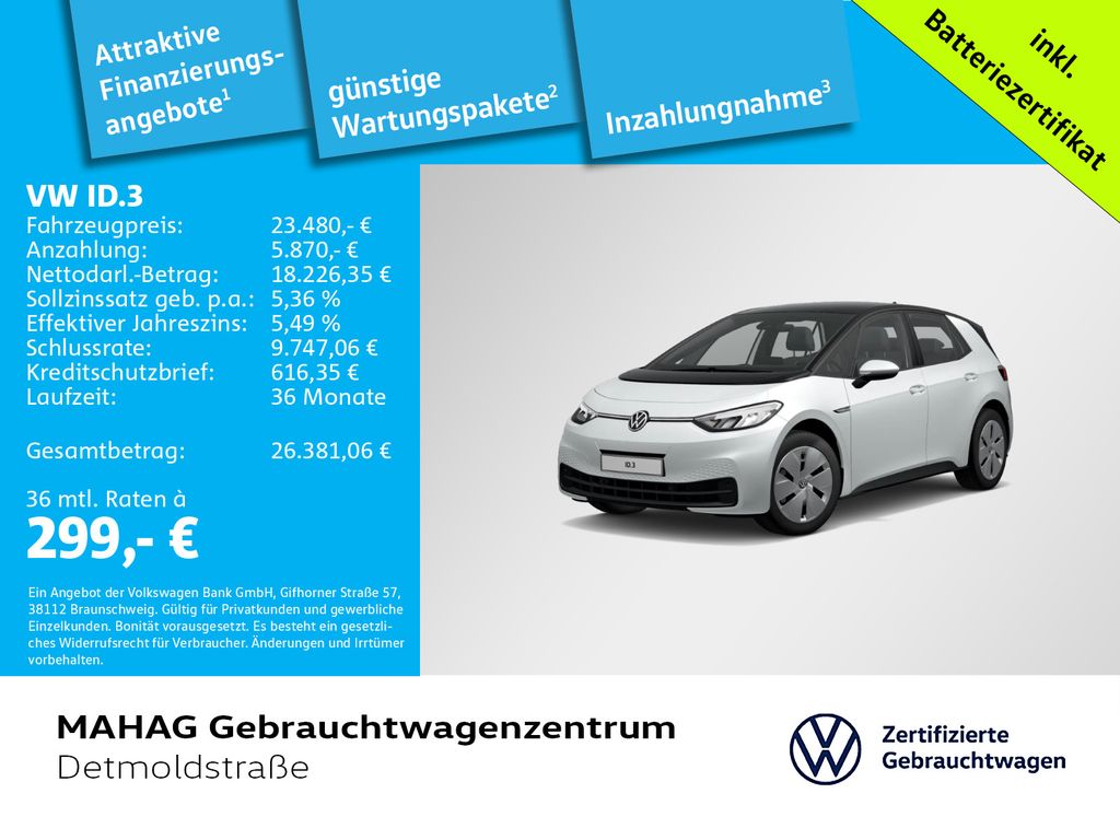 Bild des Angebotes Volkswagen ID.3 Pro Performance 150 kW LED Navi ParkPilot C