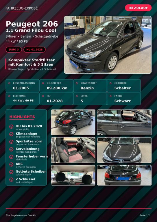 Bild des Angebotes Peugeot 206 1.1 Grand Filou Cool 1.Hand Klima