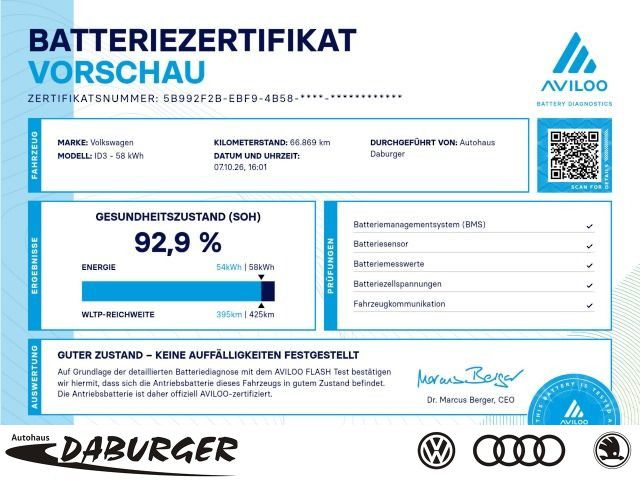 Bild des Angebotes Volkswagen ID.3 Pro 62kW Family ACC+PANODACH+92,9%