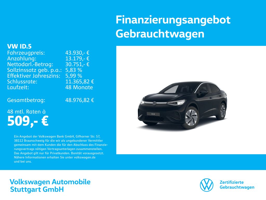 Bild des Angebotes Volkswagen ID.5 Pro Navi Kamera Pano Stdhzg ACC LED SHZ