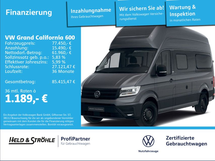 Bild des Angebotes Volkswagen Grand California 600 ACC HOCHBETT LED RFK 5J.GAR