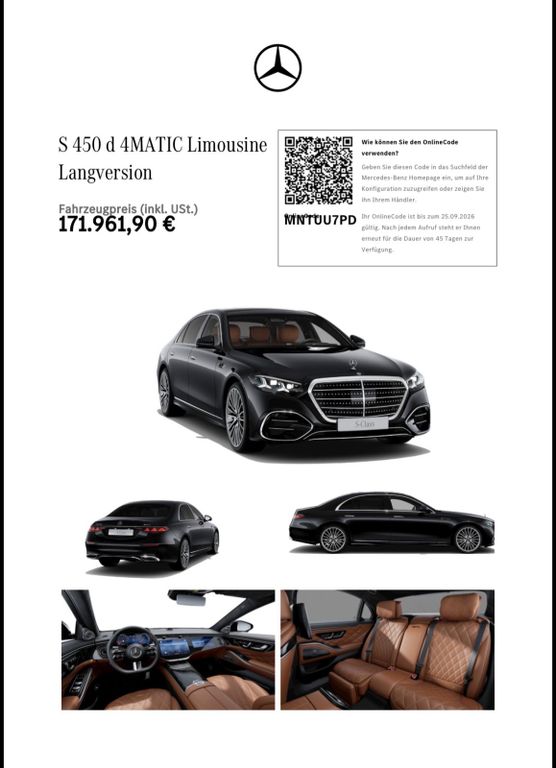 Mercedes-Benz S450 d 4Matic L 4D Burm Chauffeur Paket TV