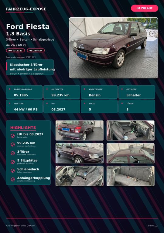 Bild des Angebotes Ford Fiesta 1.3 Basis TÜV 02/27 Inkl. Gewährleistung