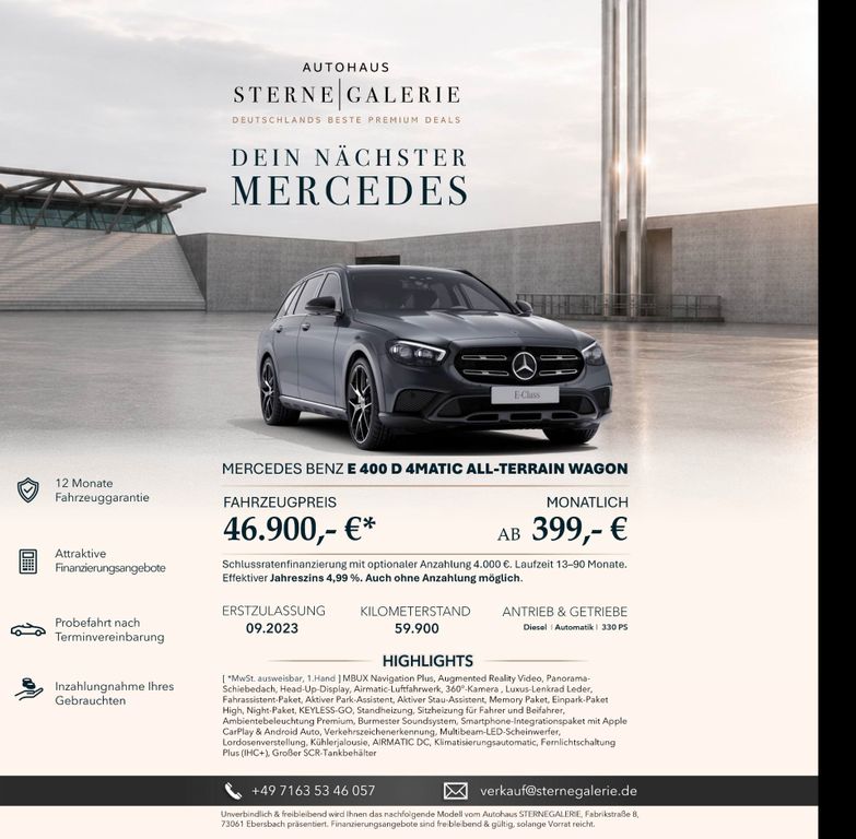 Bild des Angebotes Mercedes-Benz E 400 D/ALL-TERRAIN/DISTRO+/BURMES/MEMORY/360°