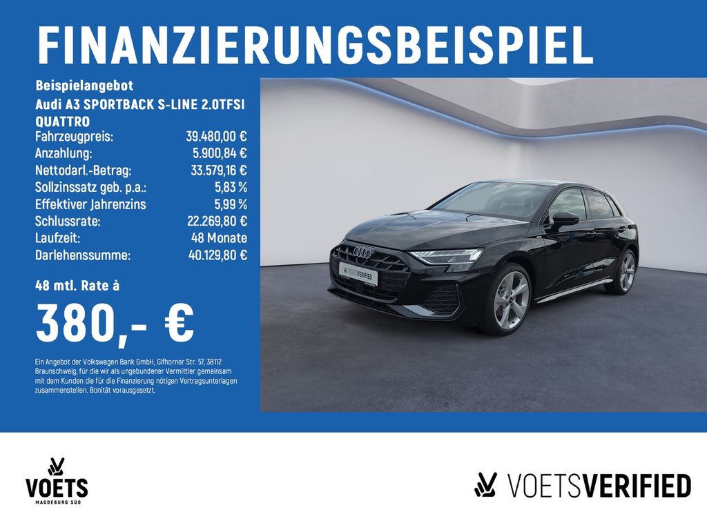 Bild des Angebotes Audi A3 SPORTBACK S-LINE 2.0TFSI  QUATTRO LED+SONOS