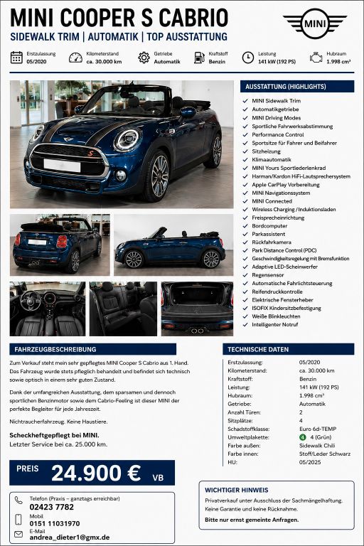 Bild des Angebotes MINI Cooper S Cabrio Cooper S Sidewalk Cabrio Sid...