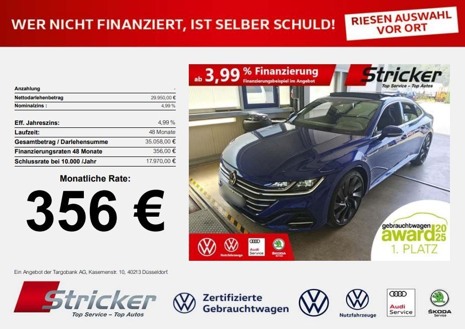 Bild des Angebotes Volkswagen Arteon R-Line 2.0TDI DSG 4M 356,-ohne Anzahlung