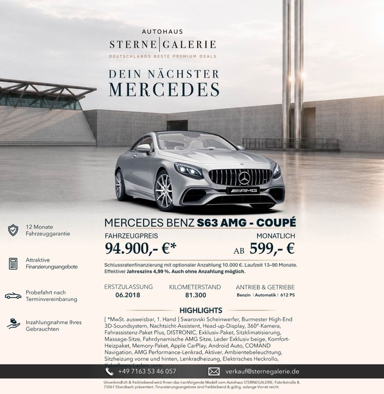 Bild des Angebotes Mercedes-Benz S 63 AMGAMG/BURME3D/DISTRO/HEADUP/SITZKLIMA