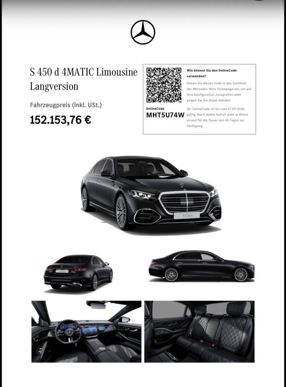 Mercedes-Benz S 450d 4Matic L MY27 Neues Modell